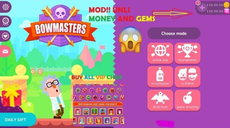 bowmasters apk unlimited money and gems