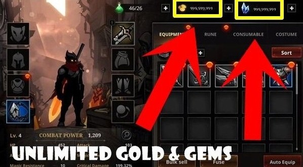 Shadow Knight MOD APK (Unlimited Money, Gems, VIP Unlocked)